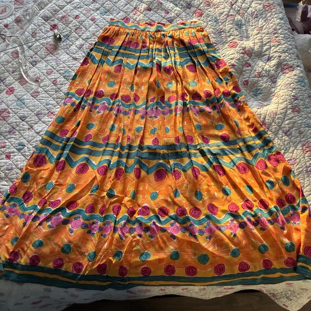 VTG Miss O By Oscar De La Renta Pleated Midi Aztec Skirt RUNS SMALL Size 6 Boho - Picture 7 of 14
